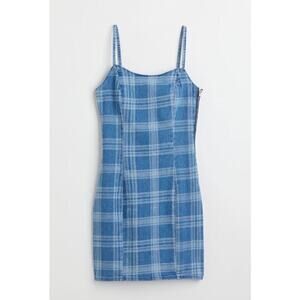 H&M - Divided Fitted Blue Plaid Denim Dress Size L